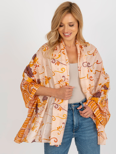 Hurt Pomarańczowo-żółta bawełniana chusta w kwiaty