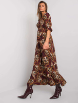 Bordowa sukienka maxi z falbaną Adley