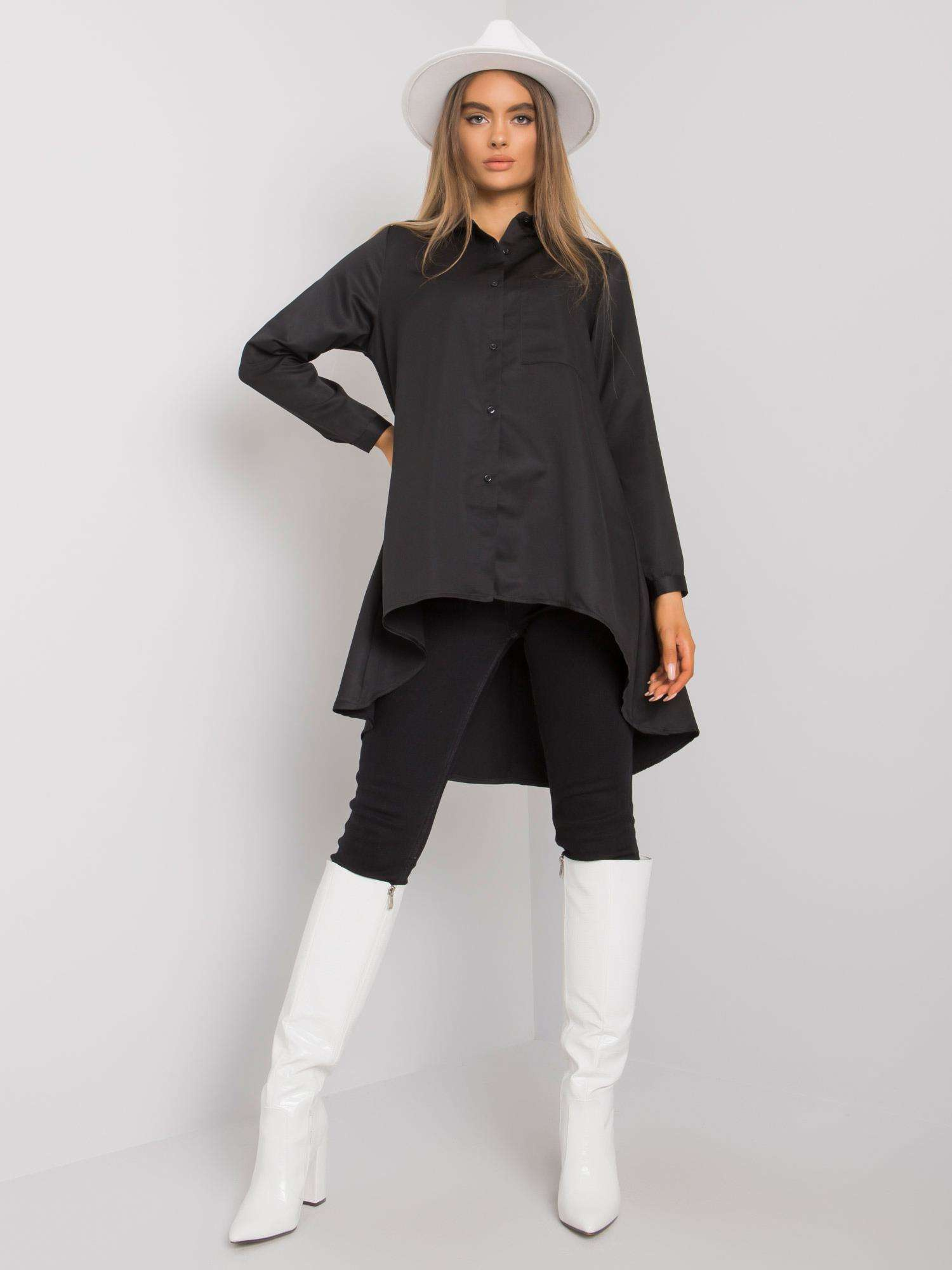 Gillian's black asymmetrical shirt