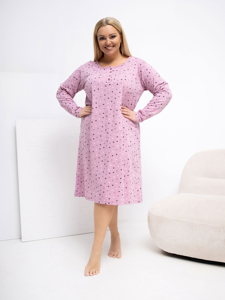 Brudnoróżowa nocna koszula plus size z nadrukiem