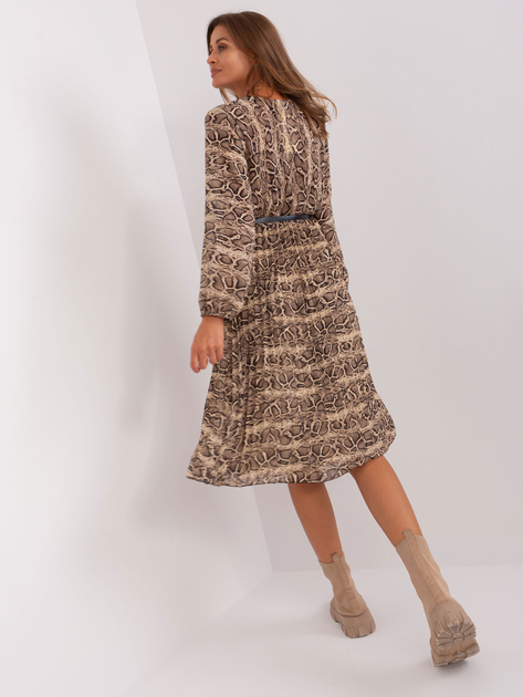 Hurt Beżowo-czarna rozkloszowana sukienka z printem