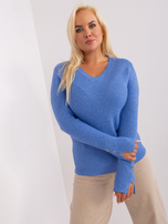 Hurtownia Niebieski dopasowany sweter plus size  