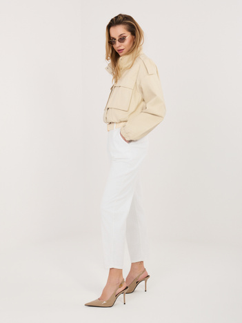 Ecru sztruksowe spodnie ze zwężaną nogawką 