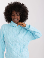Light blue women's turtleneck sweater with ribs.