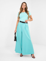Miętowe dresowe spodnie palazzo z paskiem RUE PARIS 