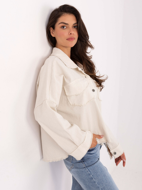 Jasnobeżowa jeansowa kurtka z kołnierzykiem RUE PARIS