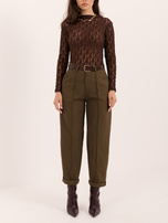 Khaki eleganckie spodnie marchewki z paskiem