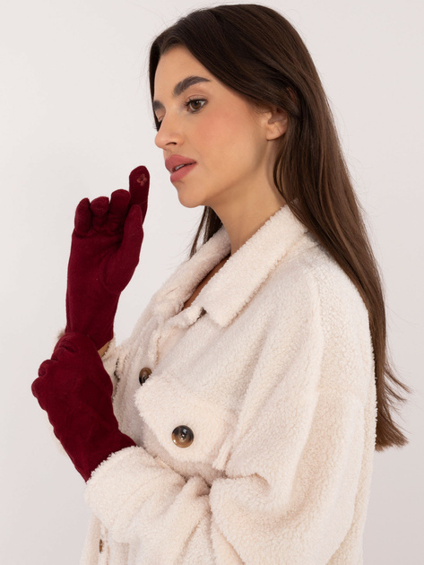 Hurtownia Bordowe rękawiczki damskie we wzory