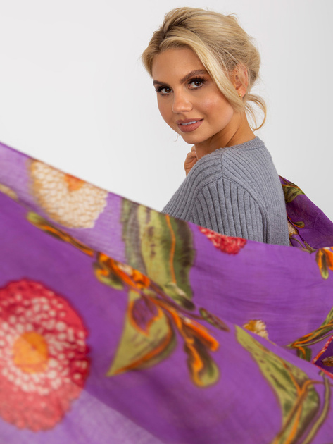 Hurt Fioletowa chusta bawełniana w kwiaty