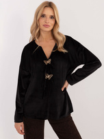 Hurt Czarna welurowa bluzka oversize z długim rękawem