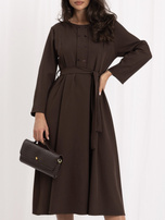 Chocolate flared dress with a waist tie.