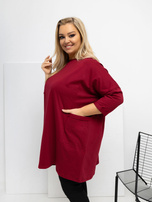 Bordowa długa bluzka plus size z kieszeniami