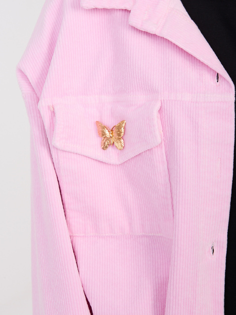 Jasnoróżowa sztruksowa kurtka z kołnierzem RUE PARIS