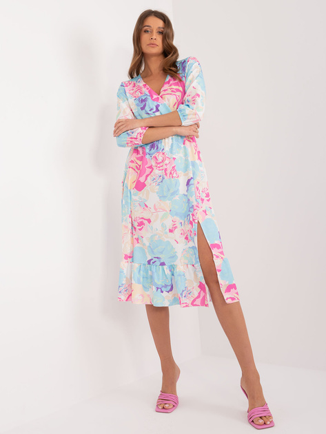 Hurtownia Niebiesko-różowa sukienka z rozcięciem i falbaną RUE PARIS