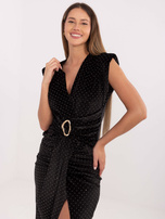 Black evening dress with rhinestones.