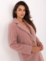 Dark pink women's coat with a collar.