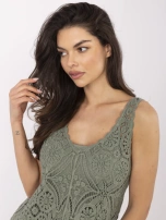 Khaki Sommerbluse im Boho-Stil aus Baumwolle.