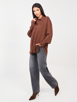 Brązowa damska koszula oversize z kołnierzykiem 