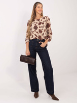 Beżowo-brązowa bluzka w kwiaty Liana