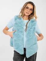 Miętowa futrzana kamizelka z kieszeniami