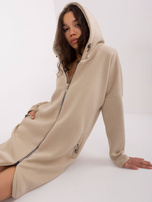 Hurt Beige long basic hoodie with zipper Tina RUE PARIS.