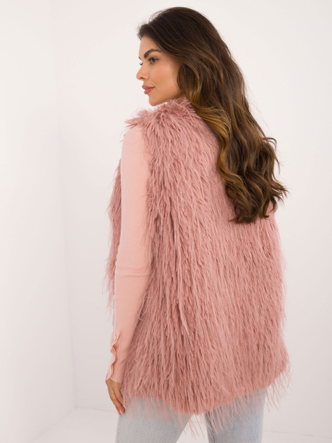 Hurtownia Brudnoróżowa kamizelka futrzana z podszewką