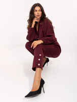 Burgundowy casualowy komplet ze spodniami RUE PARIS