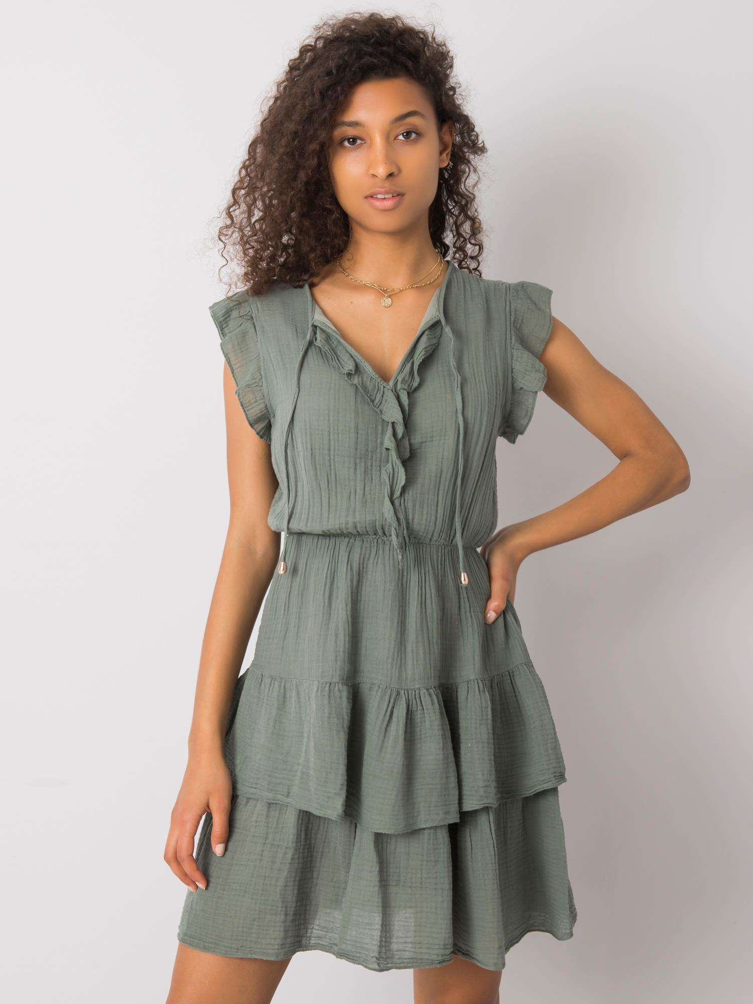 Khaki dress with ruffles Melbina OCH BELLA
