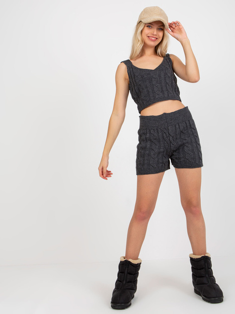 Hurt Ciemnoszary trzyczęściowy komplet dzianinowy z kardiganem