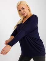 Didmeninė prekyba Mėlyna bluzka plus size bazinė iš viskozės.
