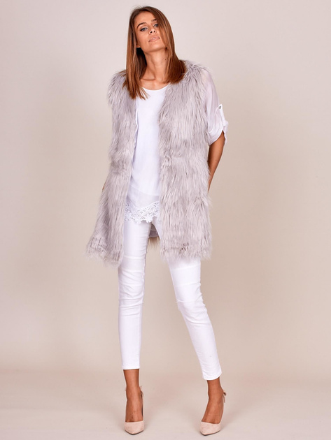 Jasnoszara kamizelka z długim włosem