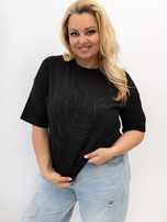 Černé tričko plus size s abstraktním vzorem.