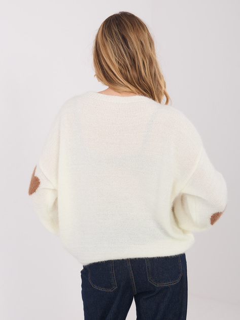 Ecru damski sweter oversize w serca