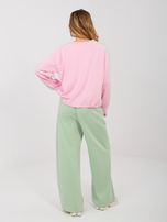 Pistacjowo-różowy komplet z szerokimi spodniami RUE PARIS 