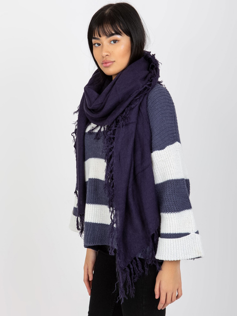 Hurtownia Fioletowy gładki szal damski z frędzlami
