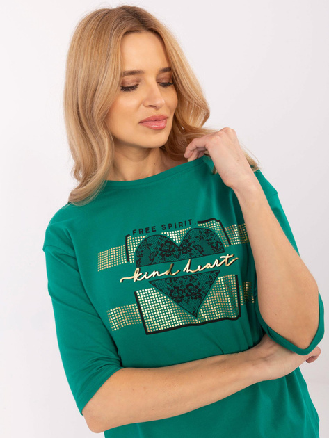 Hurtownia Zielona bawełniana bluzka z rękawem 3/4