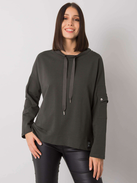 Ciemna khaki bluzka plus size z kieszenią na rękawie Lunnara