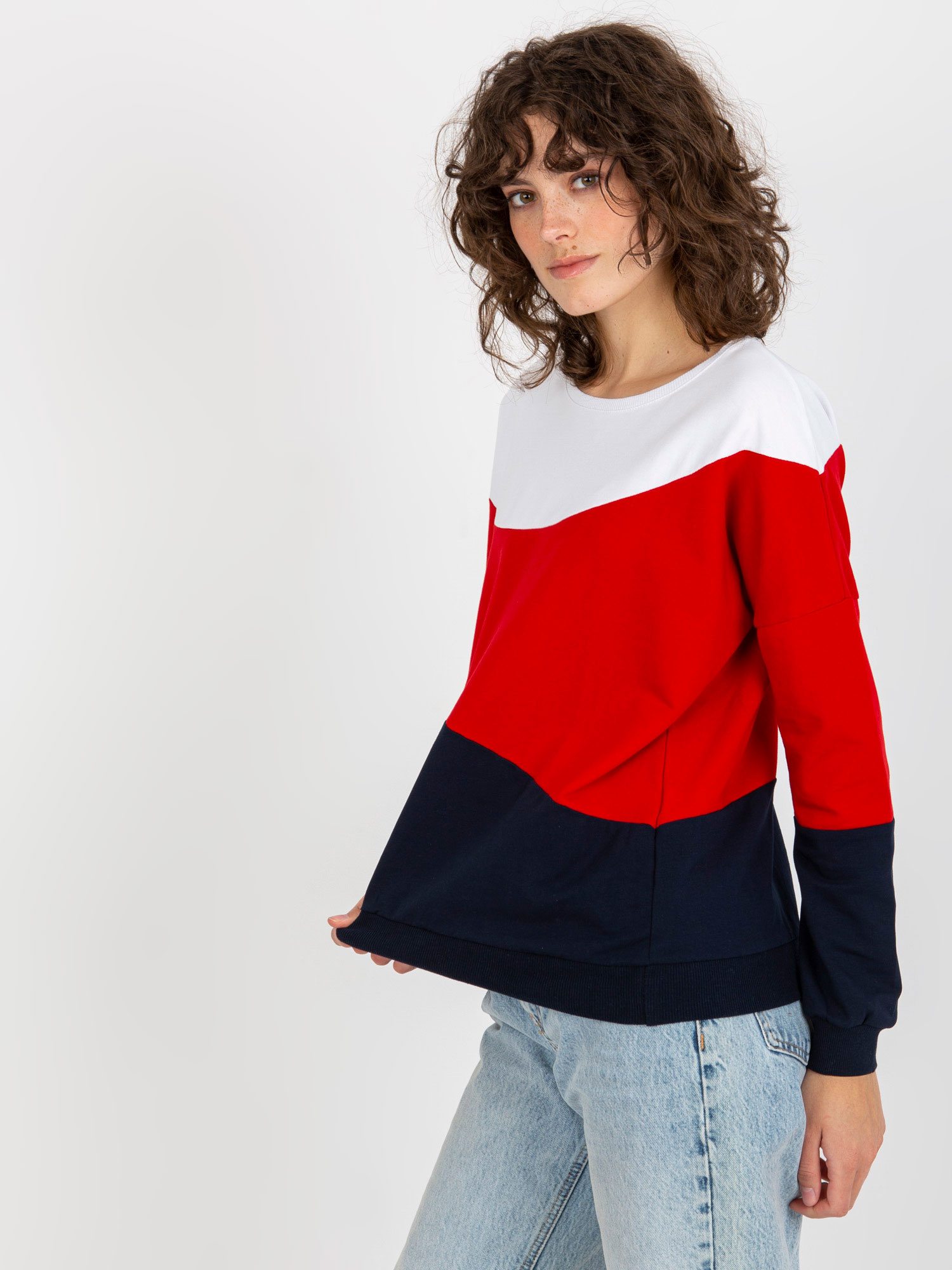 Hurt Biało-granatowa bawełniana bluza basic bez kaptura 