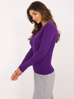 Hurt Ciemnofioletowy dopasowany sweter klasyczny