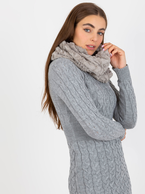 Hurtownia Szary zimowy komin ze sztucznego futerka