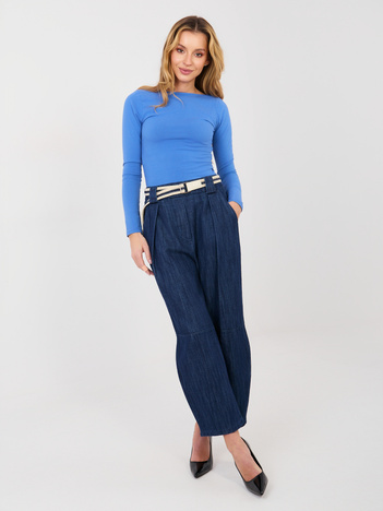 Granatowe jeansy wide leg z nogawką 7/8 RUE PARIS