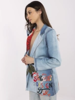 Niebieska marynarka z tropikalnym nadrukiem