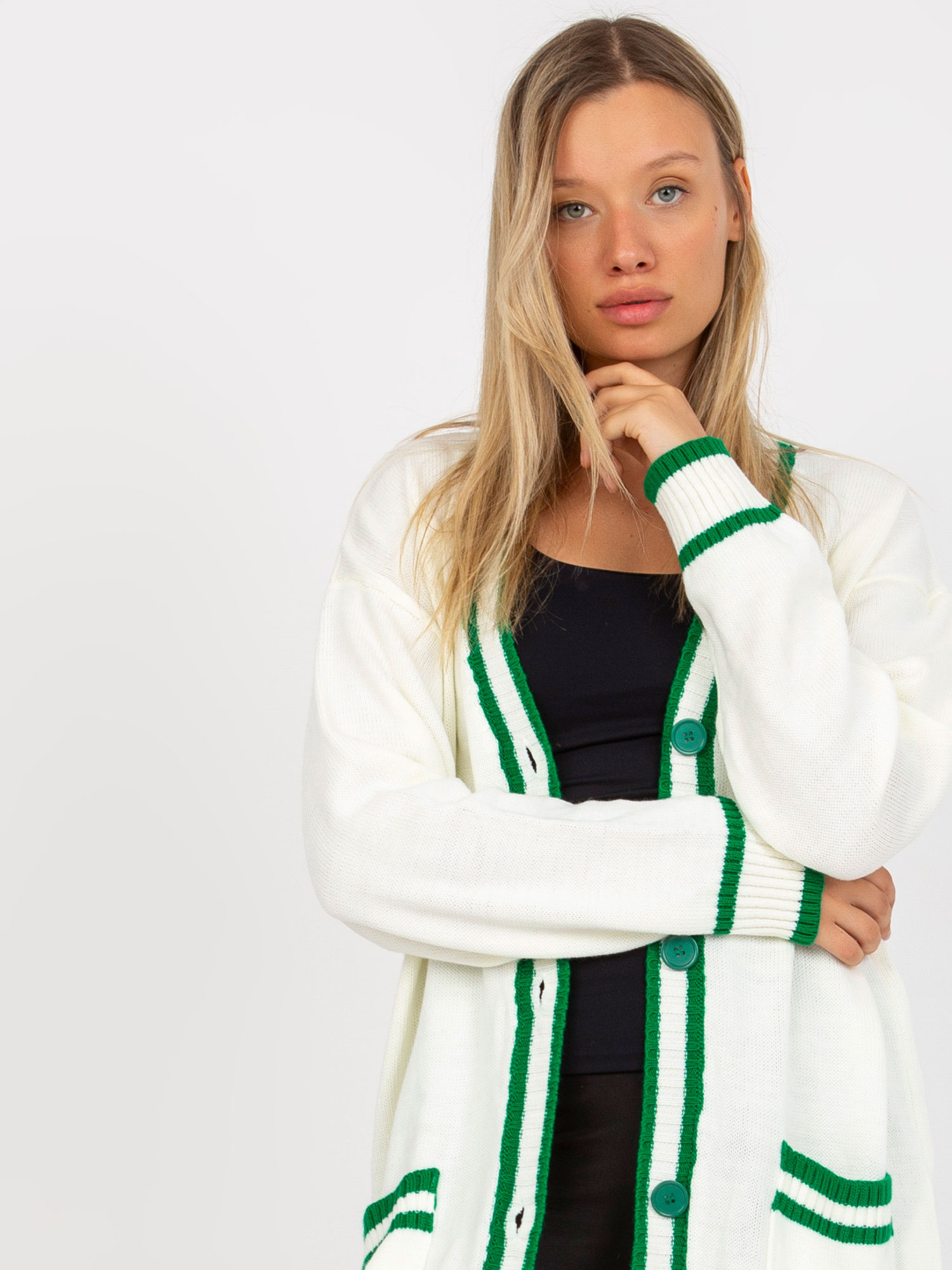 Ecru damski sweter rozpinany z guzikami RUE PARIS