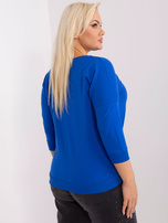 Hurt Kobaltowa damska bluzka plus size z nadrukiem