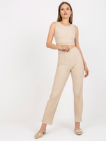 Beżowy dwuczęściowy komplet casualowy w prążki