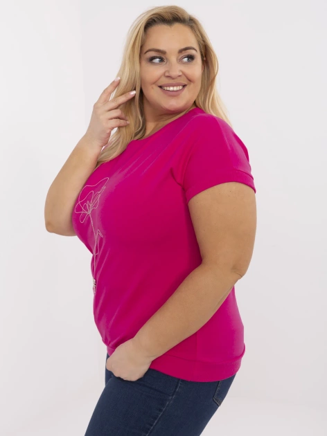 Fuksjowa damska bluzka plus size z aplikacjami