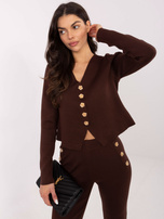 Brązowy dzianinowy komplet z krótkim swetrem  