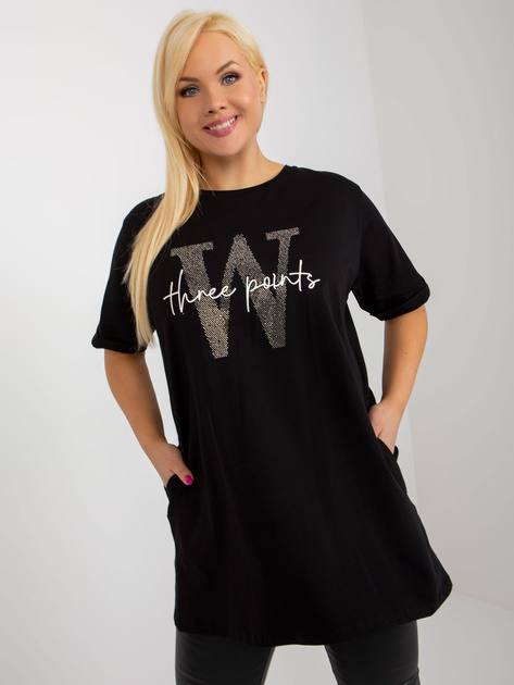 Hurtownia Czarna długa bluzka plus size z kieszeniami