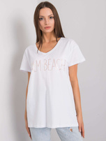 Biały t-shirt z napisem Denma