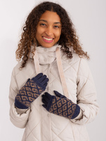 Hurt Granatowe ciepłe rękawiczki z nakładką 